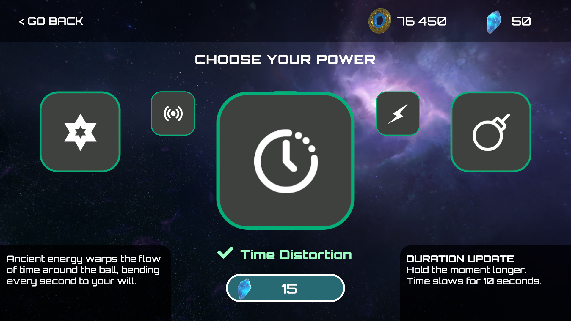 GravityBall — the Choose Your Power ability-selection screen